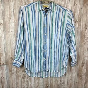 Tommy Bahama Striped Long Sleeve Button Front Linen Shirt Size Large